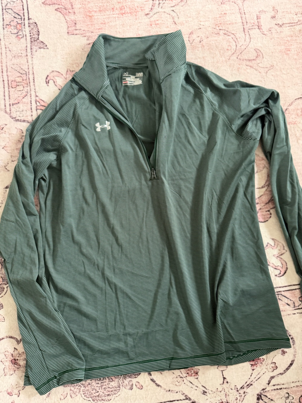 Under Armour Dark Green and White Striped Quarter-Zip Pullover